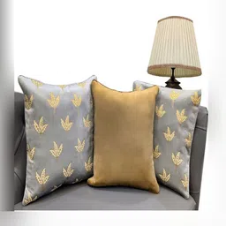 Good Vibes Grey & Gold-Toned 3 Pieces Floral Velvet Square Cushion Covers-30