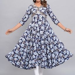 Amar Palace Chikan Hazratganj Floral Printed V-Neck Empire Anarkali Kurta-image-94