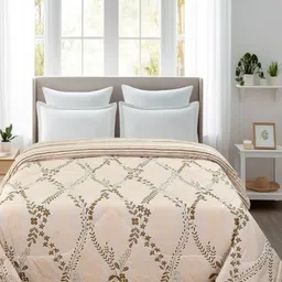 Florida Peach-Coloured & Brown Floral Microfiber AC Room Double Bed Comforter-1