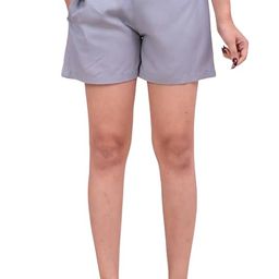 Sharnam Assesociate Women's Pure Cotton Regular Relaxed Fit Solid Print Design Thigh Length Casual Summer Running Yoga Gym Night Wear Shorts Elastic Waistband and Adjustable Drawstring with Pocket image 1