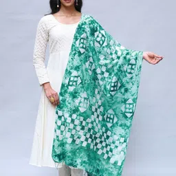 Exotic India Geometric Batik Dyed Cotton Silk Dupatta-picture-4