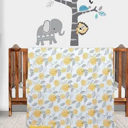 Trance Home Linen Yellow & Green Floral 150 GSM Single Bed Dohar-17