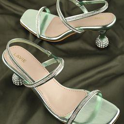 Lavie Women Green color Open Toe Stone Embellished heels-25