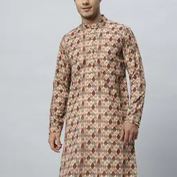 GLOBALRANG Geometric Mandarin Collar Cotton Straight Kurta-image-40