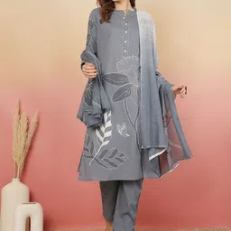 Sangria Women Floral Printed Cotton Kurta with Trousers & Dupatta-image-51