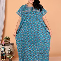 Rapariga Women Printed Square Neck Pure Cotton Maxi Nightdress-image-30