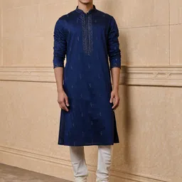 Tasva Ethnic Motifs Embroidered Sequinned Mandarin Collar Straight Kurta With Churidar-picture-21