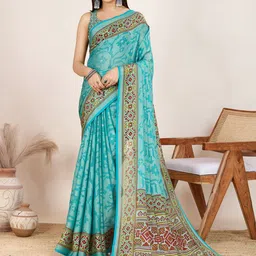 KALINI Floral Printed Zari Brasso Saree-image-68