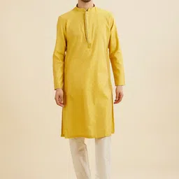 Manyavar Floral Woven Design Mandarin Collar Straight Kurta With Pyjamas-35