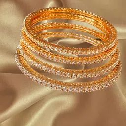 LA FILLE D'OR Set Of 4 Gold-Plated American Diamond Studded Bangles-image-50