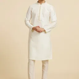 Diwas by Manyavar Thread Work Mandarin Collar Straight Kurta-image-9