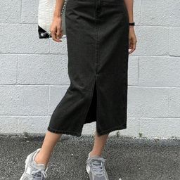 CHALODIA Denim High-Waist Straight Midi Skirt-picture-40