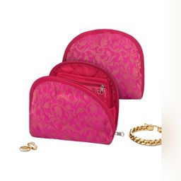 Aura Pink 2 Pieces Printed Cotton Wardrobe Jewellery Organisers-14