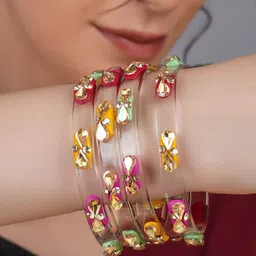 ZULKA Set Of 4 Glass Crystal Studded Bangles image 2