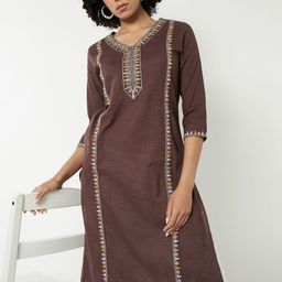 max Women Embroidered V-Neck Straight Kurta-picture-38