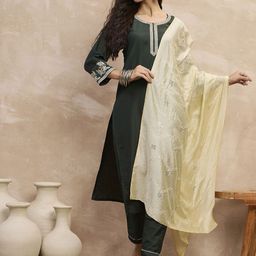 all about you Women Embroidered Regular Kurta with Trousers & With Dupatta-picture-4