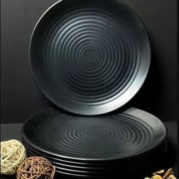 Pack of 12 PP (Polypropylene) Melamine Dinnerware Full Size Plate Round Matte Finish Design Black Pack of 12 Dinner Set-image-0