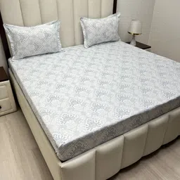 Pure Decor Villa Blue Ethnic Motifs Pure Cotton 260TC Double King Bedsheet Set-2.74mX2.74m-image-10
