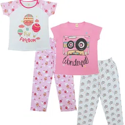 Clothe Funn Girls Printed T-shirt with Pyjamas-image-23