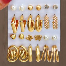 GOLDIWALA Set Of12 Gold Plated Contemporary Half Hoop Earrings-50