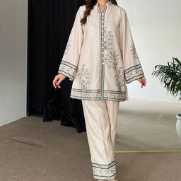 GIRIWARIYA Floral Printed Mandarin Collar Tunic With Trouser-image-97
