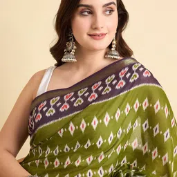 Anouk Rustic Printed Zari Border Ikat Saree image 2