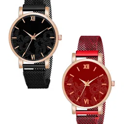 CSAMON Women Pack of 2 Round Dial & Bracelet Style Analogue Watch C36RG BLK RED RG M R1-image-41