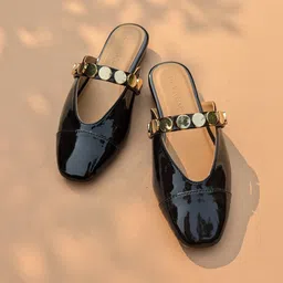 Devano Women Embellished Square Toe Mules Flats-5