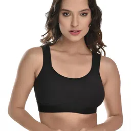 Women Cotton Black Non Padded Non-Wired Lingerie Bra Sport wear Gym Crop Tank Top-39
