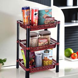 Kuber Industries Maroon & Black Long Lasting  3-Layer Kitchen Organiser-23