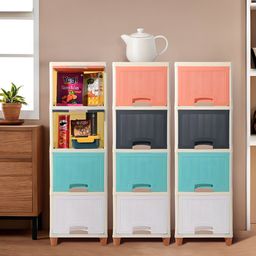 Kuber Industries White & Blue 3 Pieces Striped 12 Unit Foldable Cupboard Storage Organizer-57