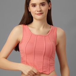 SXV STYLE Solid Vertical Stripes Scoop Neck Sleeveless Cotton Tank Crop Top-picture-1