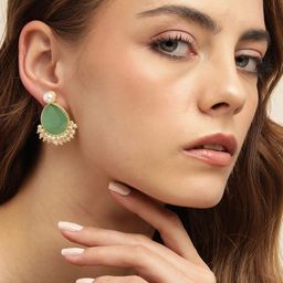 Anouk Gold-Plated Artificial Stones Studded And Beaded Teardrop Shaped Drop Earrings-16