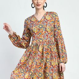 AGARU Women Printed Crepe Fit-Flare Mini Dress-image-73