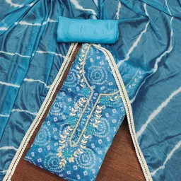 Blissta Bandhani Printed Beaded Work Unstitched Dress Material-image-8