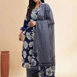 GULMEHAK Floral Printed Thread Work Pure Cotton Straight Kurta With Palazzo & Dupatta-picture-39