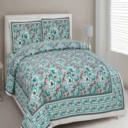 Bombay Spreads Grey & Green Floral 180 TC King Bedsheet with 2 Pillow Covers-picture-3