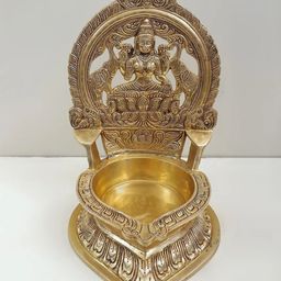 Exotic India Gold Toned Lakshmi Lamp Diya Brass Pooja Essentials-image-61