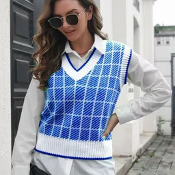 Oh Rare Women Checked Sweater Vest-picture-35