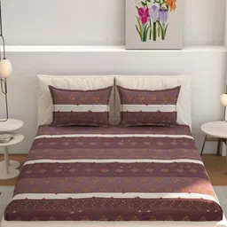 MOGNE FAB Purple & Brown Floral Cotton Fitted 210 TC King Bedsheet Set 2.28 m x 2.54 m-image-62