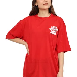 TQH Typography Printed Round Neck Drop-Shoulder Sleeves Oversized Cotton T-Shirt-picture-49