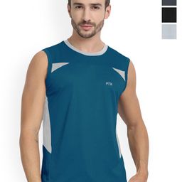 FTX Men Pack Of 4 Colourblocked Round Neck Dry-Fit Gym Vests-picture-35