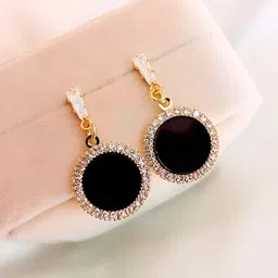 COOLWOOL Gold-Plated Artificial Stones Studded Circular Shaped Drop Earrings-31