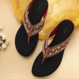 V-WALK Women Embellished T-Strap Flats-52