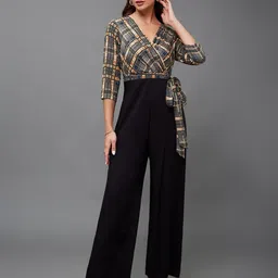 Miss Chase Women V-Neck Checked Basic Jumpsuit-picture-13