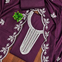 MANVAA Floral Embroidered Thread Work Pure Cotton Unstitched Dress Material-image-87