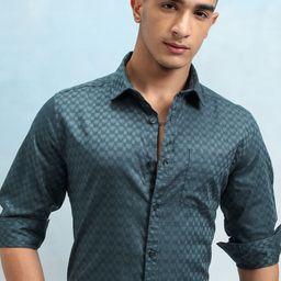 HIGHLANDER Men Spread Collar Textured Solid Cotton Slim Fit Casual Shirt-image-15
