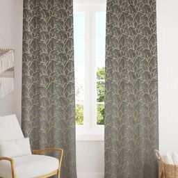 Banchmark Home Furnishings Grey & Beige Set of 2 Floral Room Darkening Window Curtain-image-94