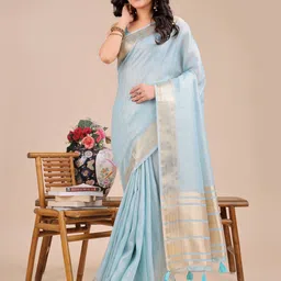 DIVASTRI Solid with Zari Border Organza Saree-9
