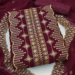 HERE&NOW Floral Embroidered Thread Work Silk Georgette Unstitched Dress Material-image-34